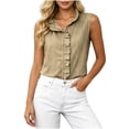 thumbnail image 3 of Feancey Sleeveless Work Shirts for Women Ruffled Trim Stand Collar Summer Tank Tops Lightweight Loose Fit Casual Blouses Dressy Trendy Going Out Tank Top Khaki S, 3 of 7