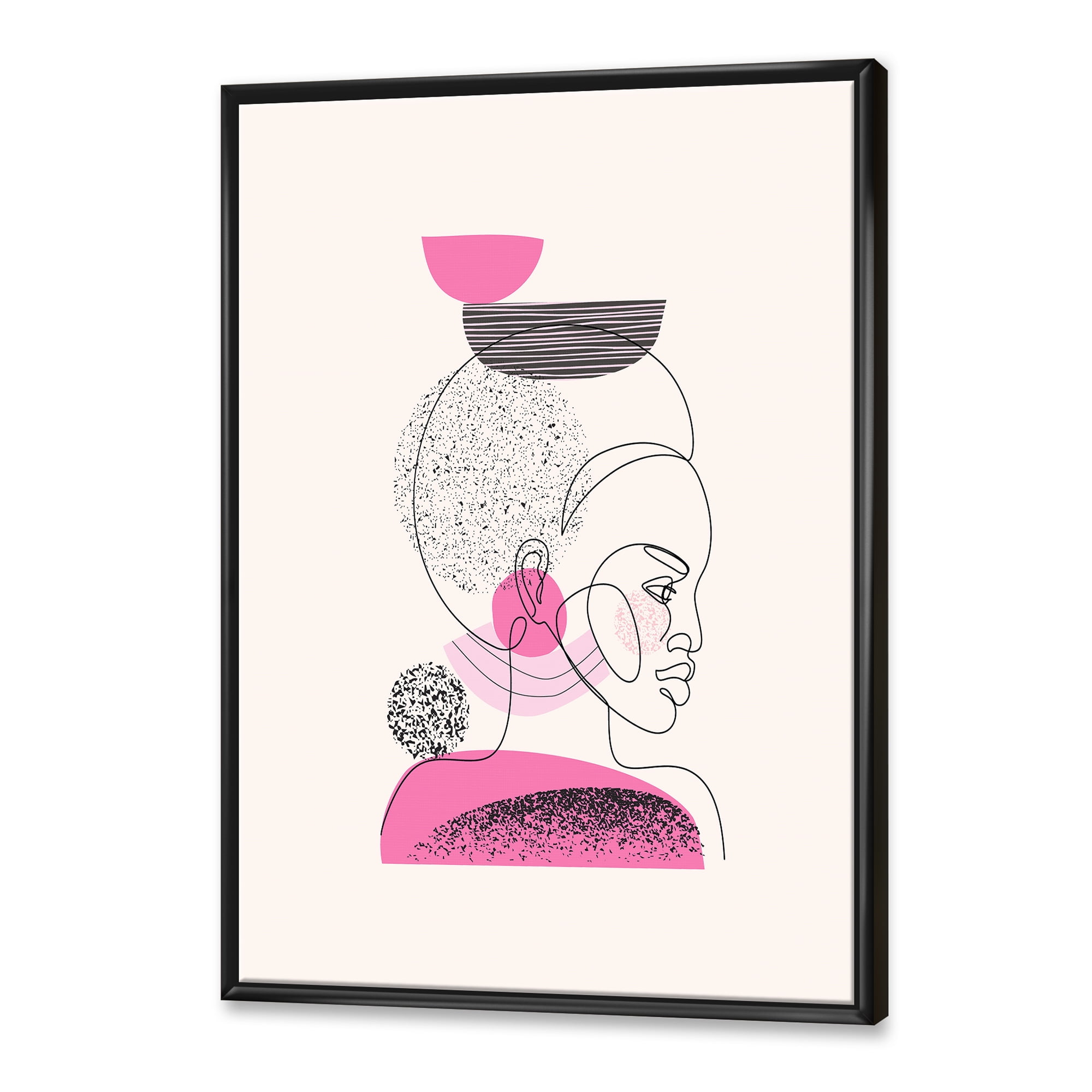 Designart 'One Line Portrait of Afro American Women V' Modern Framed Canvas Wall Art Print