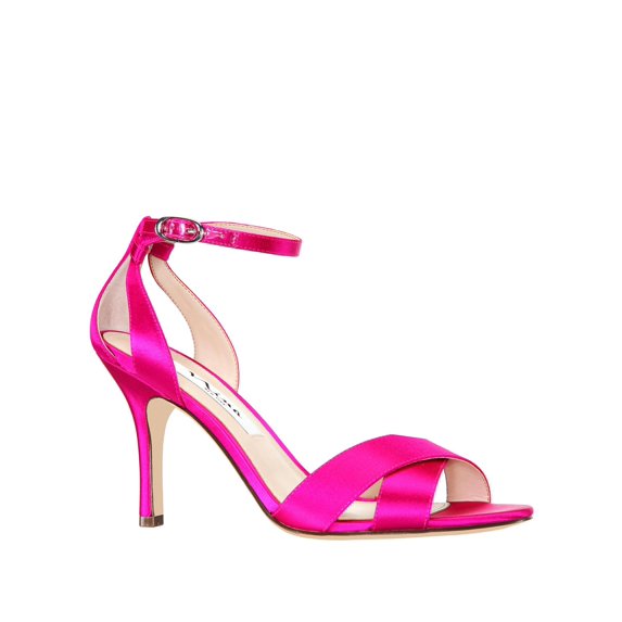 Nina Womens Satin Ankle Strap Heel Sandals Pink 9.5 Medium (B,M)