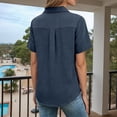 thumbnail image 3 of T Shirts for Women 2026 Summer Linen Short Sleeve Button Down Collared Business Casual Office Work Tshirt Blouse, 3 of 8