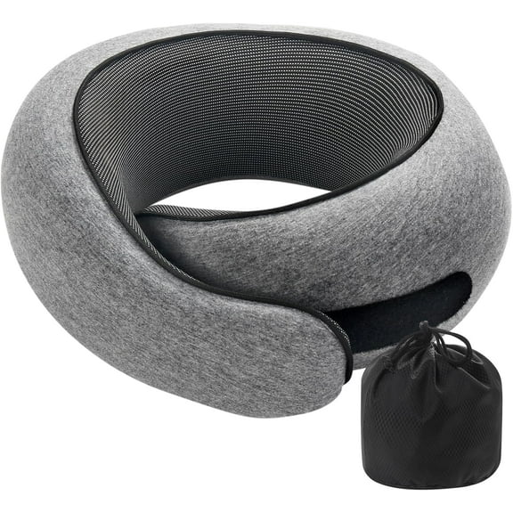 Snail Neck Pillow Memory Foam with MagicStrap – Adjustable Ergonomic Travel Pillow for Office/Airplane/Car, Washable Cover, Portable Cervical Support (Gray)