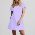 thumbnail image 6 of Arnsht Womens Summer T Shirt Dress Solid Color Fashion Casual Short Sleeve V Neck Loose Flowy Mini Dresses with Pockets Purple S, 6 of 7