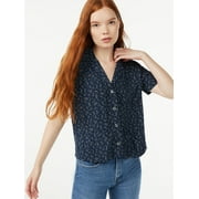 Free Assembly Camp Shirt, Short Sleeve Soft Feel Allover Print (Women's), Size XS