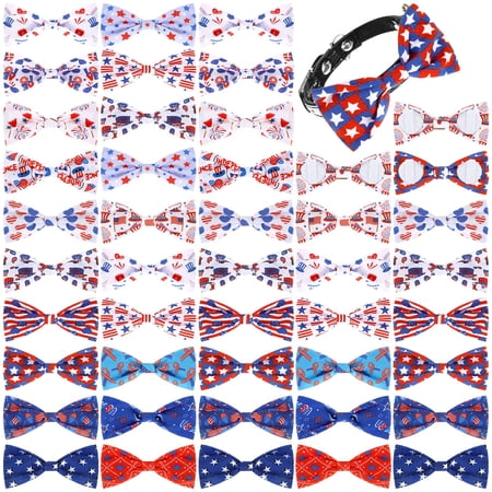Weewooday 16 Pcs Dog Bow Ties Slide Pet Collar Bows Summer Hawaiian Styles Large Dog Collar Attachment Bowtie with Rubber Bands Male Pet for Spring Summer Grooming Independence Day(Star Style)
