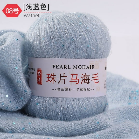 XmhyTop 50g Thin Knitting Sequined Yarn Crochet Fluffy Knitted Fashion Soft Wool Thread Sweater Shawl Beads Yarns,Light Blue