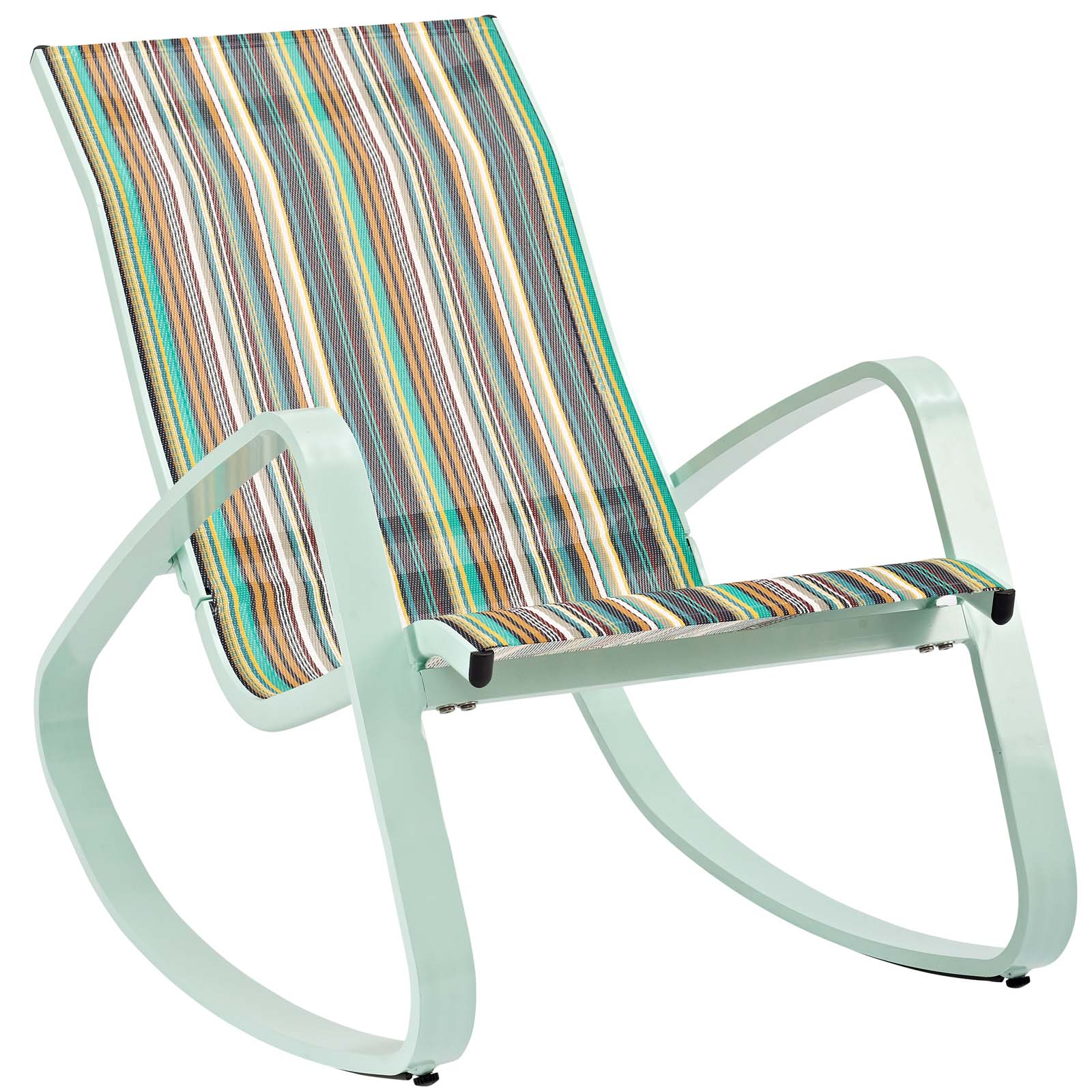 Modway Traveler Rocking Lounge Chair Outdoor Patio Mesh Sling Set of 2 in Green Stripe - image 5 of 6