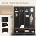 thumbnail image 5 of Euroco Farmhouse 59"W Wide Hall Tree with 8 Hooks, Practical Entryway Bench with Open Compartments, 76.7"H Modern 3-in-1 Wooden Style Coat and Shoe Rack for Mudroom, Living Room, Black, 5 of 9