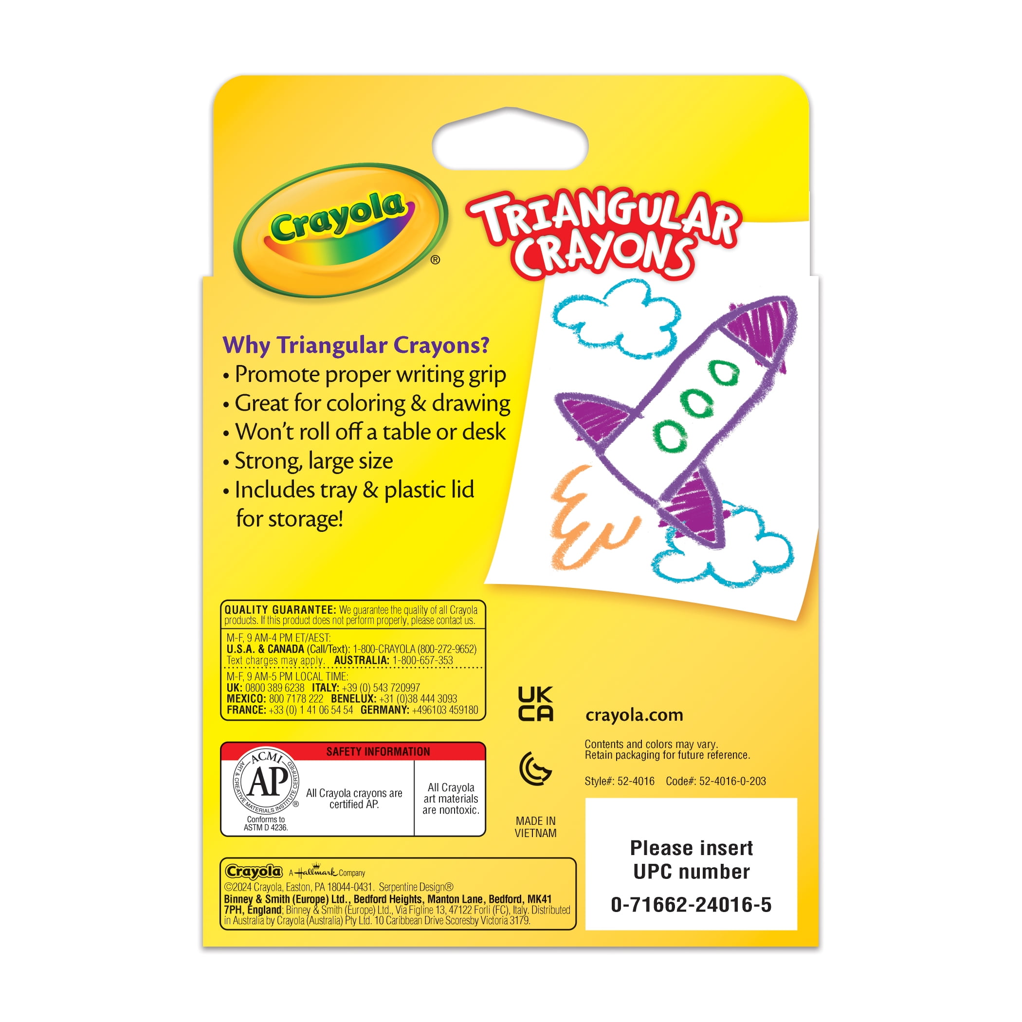 Crayola Triangular Washable Crayons, 16 Count, 6 Pack
