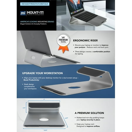 Mount-It! - Tilted Riser Stand for Laptop - Silver