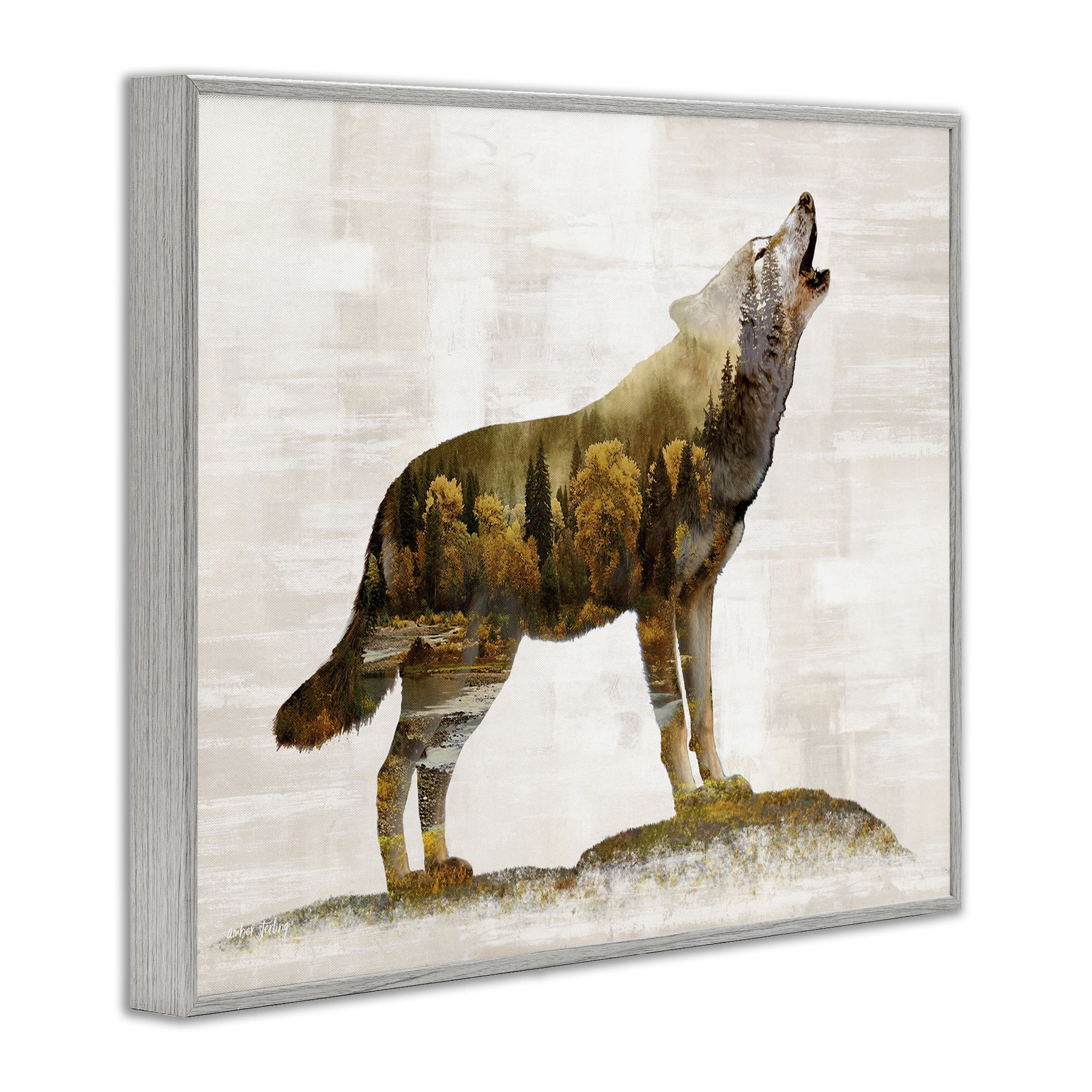 Stupell Industries Forest Pattern Wolf Animals & Insects Painting Gray Framed Art Print Wall Art, 14 x 11