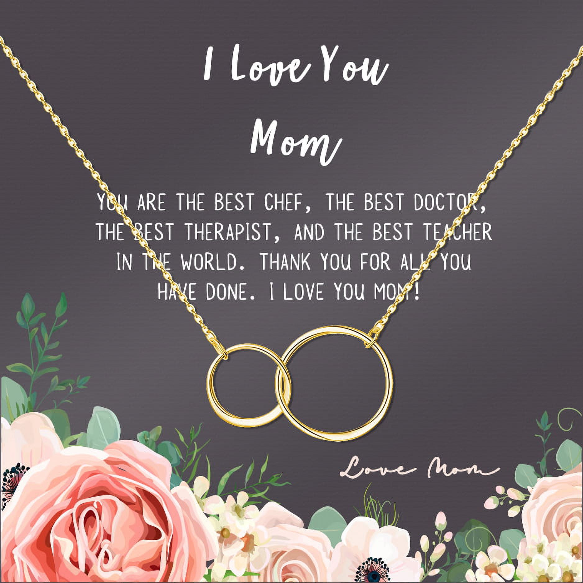 Mother Daughter Necklace - Two Gold Infinity Double Circles, Mothers Day Jewelry Birthday Gift with Gift Box and Box [Gold Infinity Rings, No-Personalized Card]