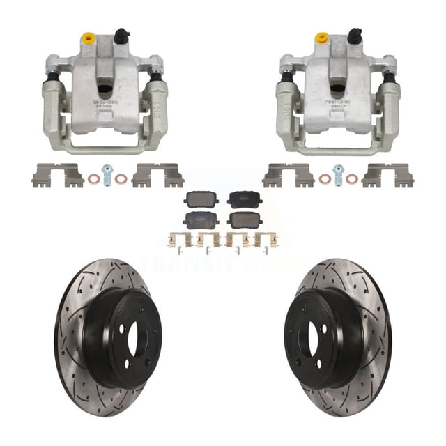 Transit Auto Rear Disc Brake Coated Caliper Drilled Slotted Rotors and Semi-Metallic Pads Kit for Car Dodge Charger with 370mm Diameter Front Rotor KCD-100691P