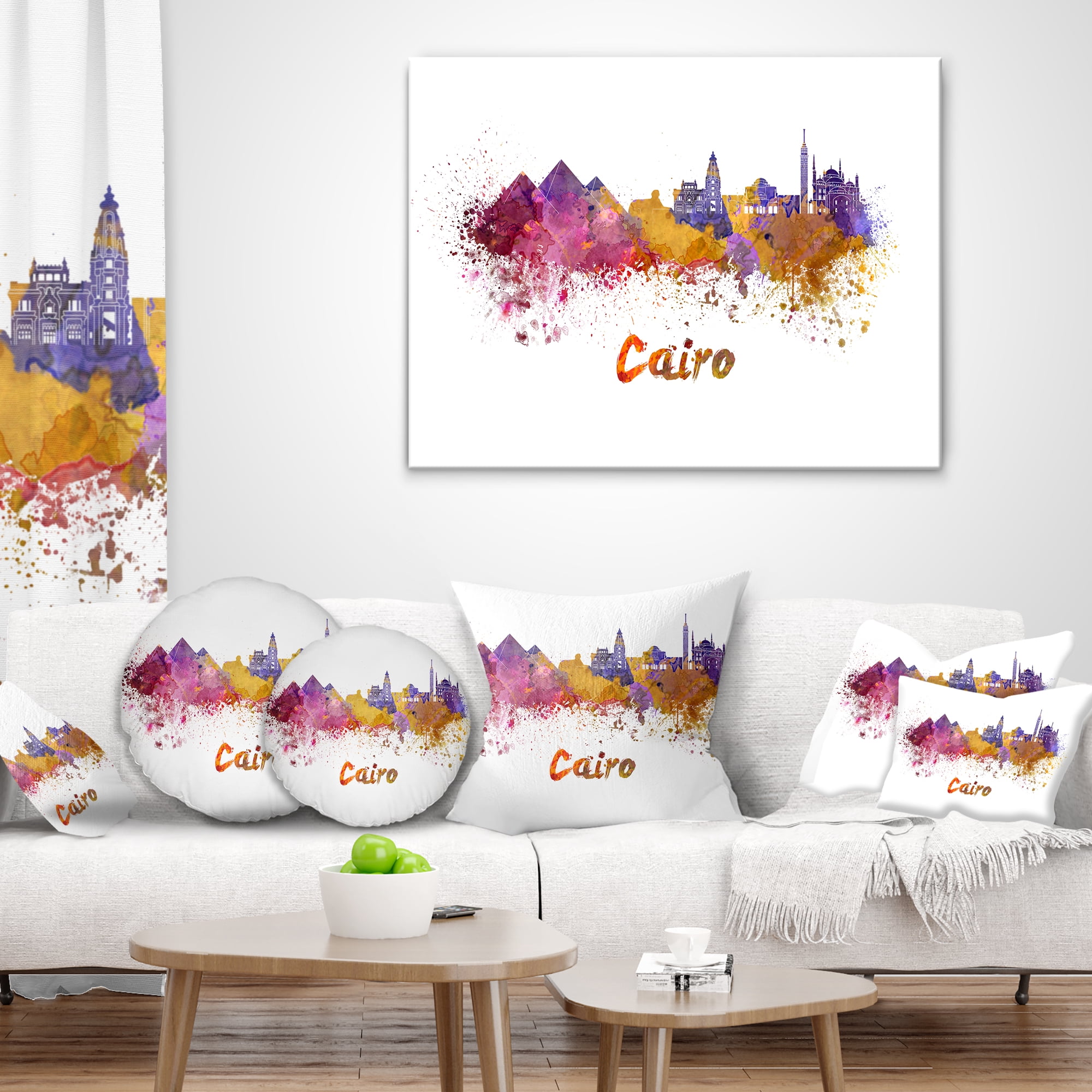 Designart Cairo Skyline - Cityscape Throw Pillow - 12x20