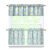 Wildflower Farmhouse Curtains 24 Inch - 3 Panel Rustic Boho Set with Vintage Floral Print, Country Kitchen Drapes
