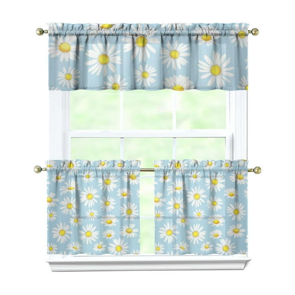 Wildflower Farmhouse Curtains 24 Inch - 3 Panel Rustic Boho Set with Vintage Floral Print, Country Kitchen Drapes