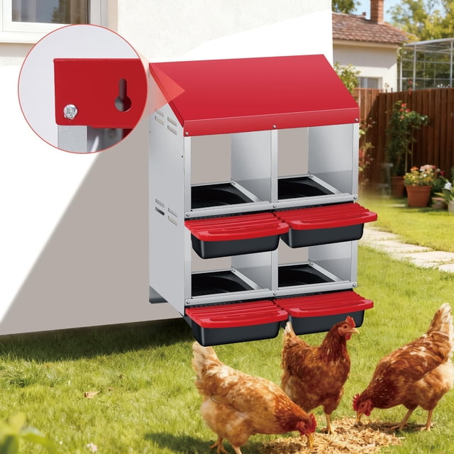 EDTara Metal Chicken Nesting Box Provides Sturdy Galvanized Steel Build and a Convenient Removable Roll-Out Tray, Ensuring Easy Egg Gathering and Cleaning for Backyard or Farm Poultry Setups