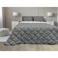 thumbnail image 1 of Dark Grey Comforter & Sham Bedding Set, Illustration of Drop Like Nested Round Motifs Peacock Feathers Inspired, 3 pcs Duvet Set Microfiber Filling Quilt, 5 Sizes, Dark Grey and White, by Ambesonne, 1 of 4