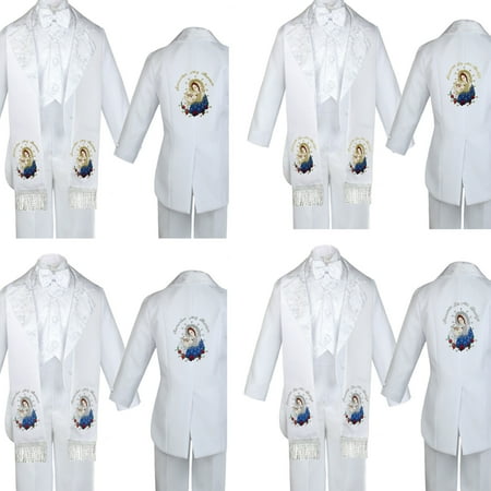 

Boy Baby Baptism White Tail Tuxedo Color Embroidery Mary Maria Pope Stole Sm-7