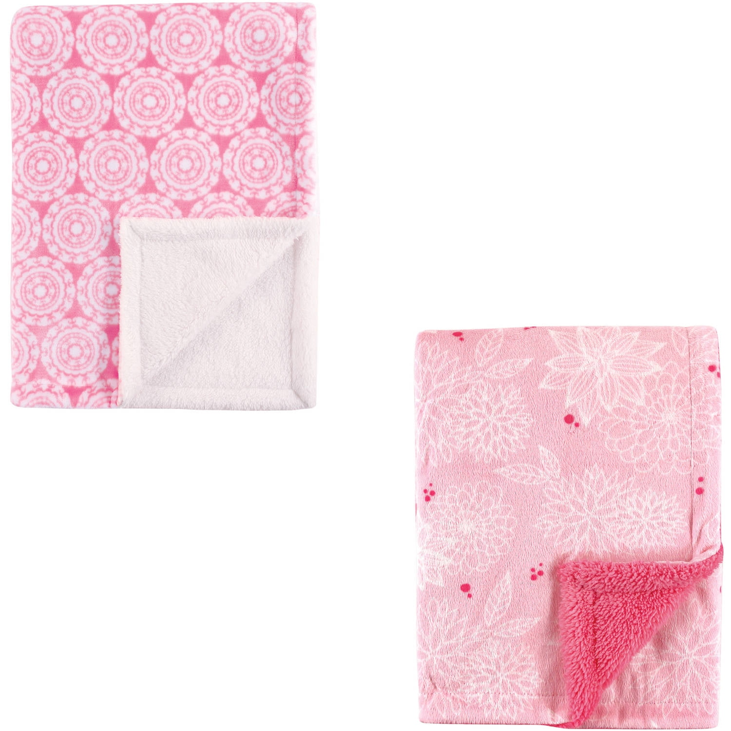 Hudson Baby Girls' Plush Blanket with Sherpa Back, 2Pack, Choose Your