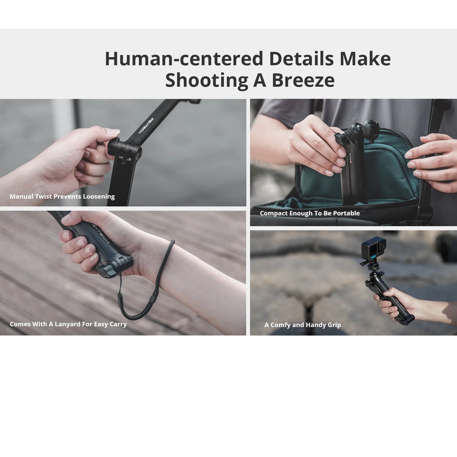 CapLock MantisPod Z Tripod for Insta360 LINK 2, GoPro, DJI, Smartphones – 360° Rotation, 5 Shooting Modes, Portable Camera Grip with Quick Release Plate