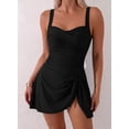 thumbnail image 3 of SKQIT Women's Cross Front Ruched Swim Dress, One Piece Tummy Control Bathing Suit with Side Knot Skirted Bottom, Slimming Modest Swimwear, 3 of 6