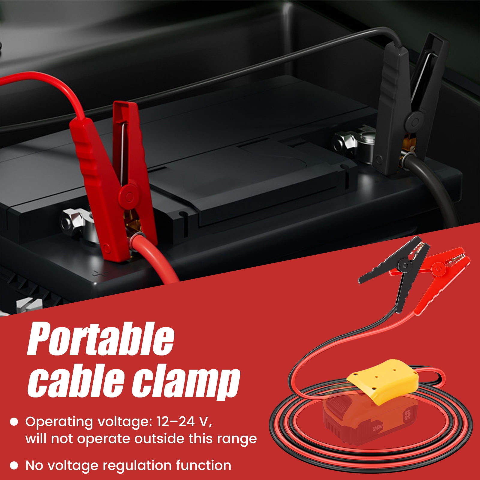 Jump Starter Cable with Battery Adapter 8AWG 3.3ft 12-24V Jumper Cable with Alligator Clip for Car Truck RV Portable Power Station