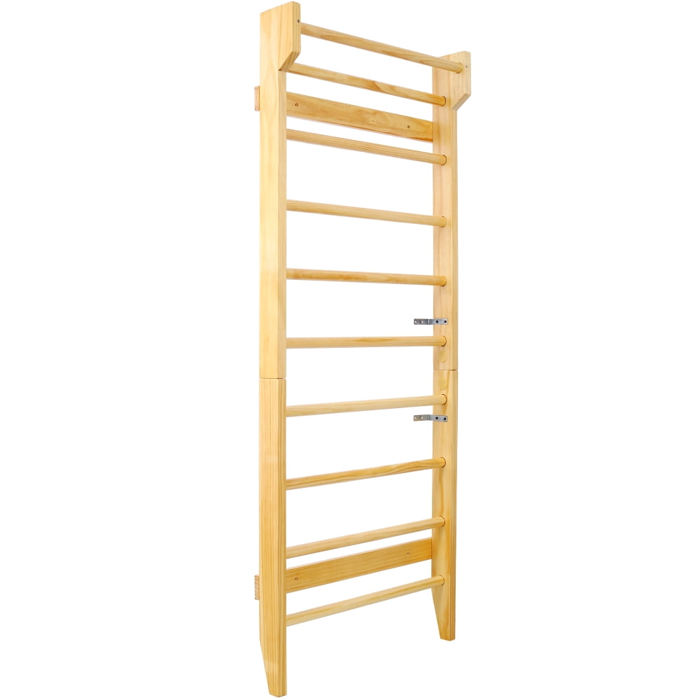Wooden Gymnastics Stall Bar (Swedish Ladder) - Wall Mounted Pull Up Bar, for Physical Therapy/Stretching/Yoga, Indoor Home Gym Workout
