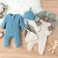 thumbnail image 4 of Newborn Baby Boy Girl Footie Romper Cotton Solid Waffle Long Sleeve Zipper Onesie Jumpsuit Coverall Clothes Set Pajamas Sleepwear Outfit, 4 of 5
