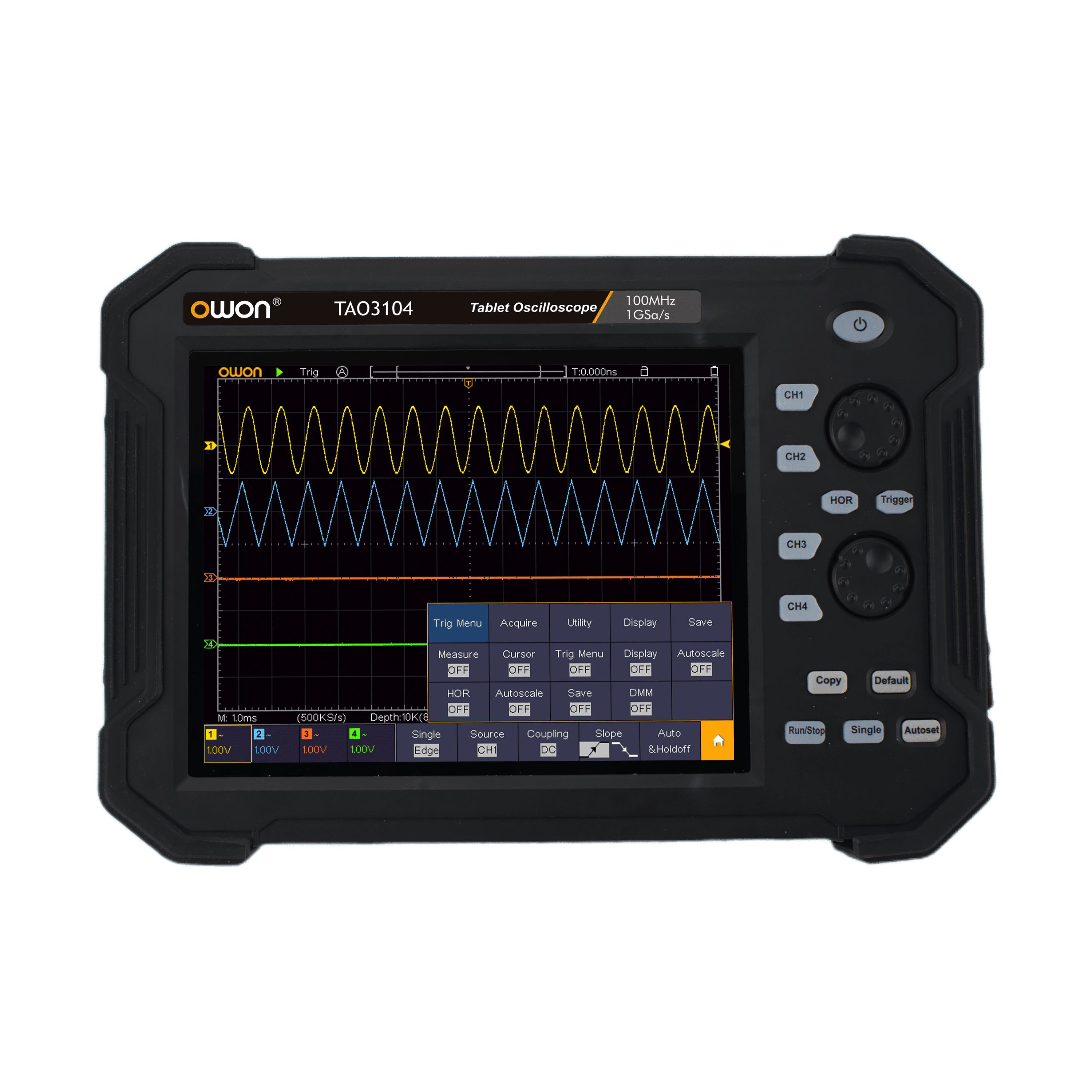 OWON TAO3104 4CH 8bits 1GS/s,40M,100MHz 8'' LCD Portable Touchscreen Tablet Digital Oscilloscope with SPI/RS232/CAN decoding,8bits ADC