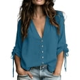 thumbnail image 2 of dazeni Oversized Blouse for Women Ruched Drawstring Long Sleeve Tops Loose Fit V Neck Shirts Casual Dressy Top Navy Large, 2 of 6