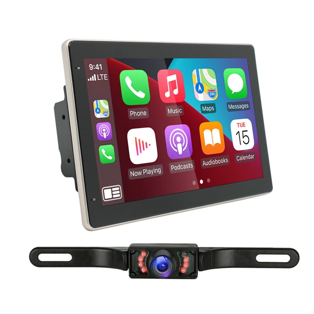 iSpchen 10in Double Din Car Stereo Built-in Wireless Carplay Android Auto Android 13 Audio Receiver Bluetooth MP5 Player USB FM Multimedia Radio Support Mirror Link SWC + Backup Camera