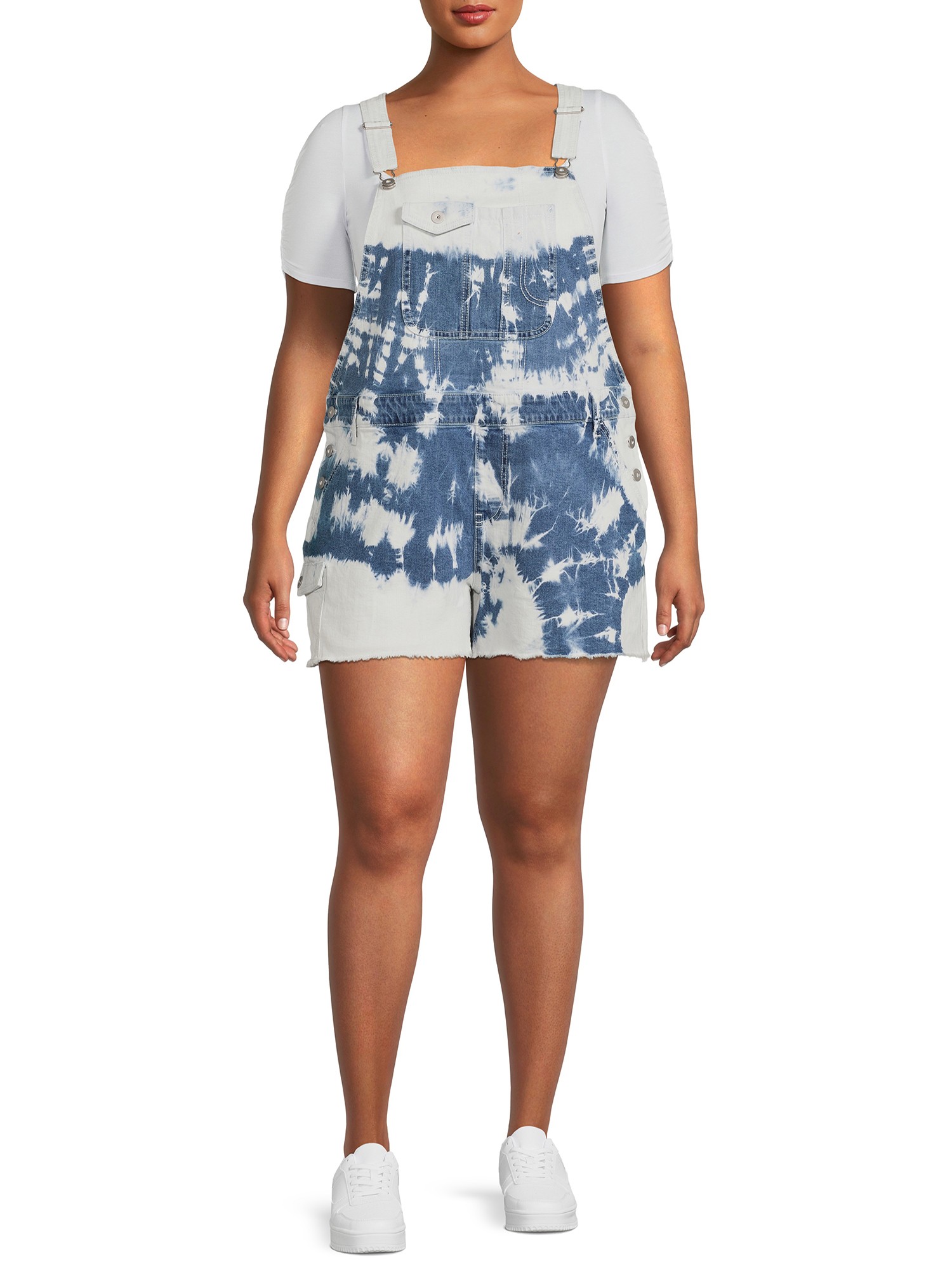 No Boundaries Juniors' Plus Size Boyfriend Shortalls with Cargo Pocket
