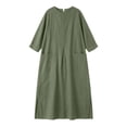thumbnail image 5 of Women Cotton Linen Maxi Dress 3/4 Sleeve Crewneck Slit Shift Dresses Plus Size Casual Fall Trendy Oversized Tshirt Dress, 5 of 7