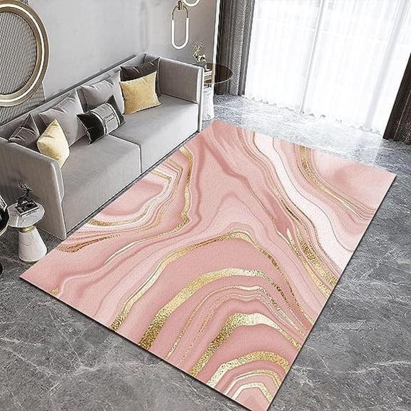 Pink Gold Striped Area Rug Fashion Light Luxury Gradient Indoor Non Slip Floor Carpet Door Bedroom Living Room Office Interior Decoration 2x3 Non-slip Washable Soft Home Decor