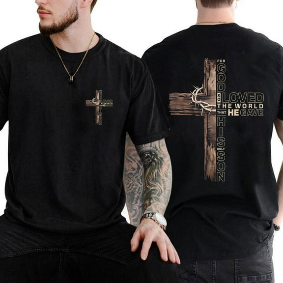 Christian Cross John 3:16 Double Sided T-Shirt – Bible Verse Faith Tee, Religious Christian Graphic Shirt for Men and Women