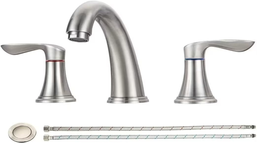 Bathroom Faucet, Widespread Brushed Nickel Bathroom Faucet 3 Hole, 8 ...