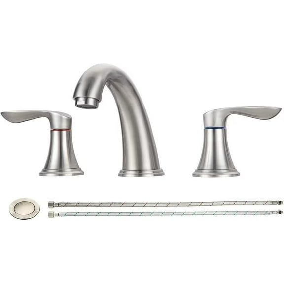 Bathroom Faucet, Widespread Brushed Nickel Bathroom Faucet 3 Hole, 8 Inch Bathroom Sink Faucet