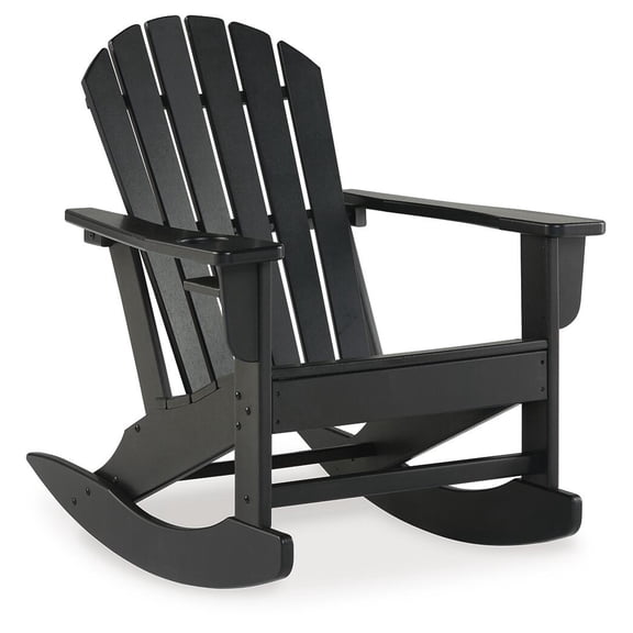 Signature Design by Ashley Sundown Treasure Outdoor Patio HDPE Weather Resistant Adirondack Rocking Chair, Black