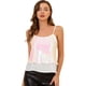 thumbnail image 2 of INSPIRE CHIC Camisetas sin mangas de la gasa del chaleco de las lentejuelas del panel del contraste de la camisola de la cosecha sin mangas de las mujeres Blanco rosa S, 2 of 6