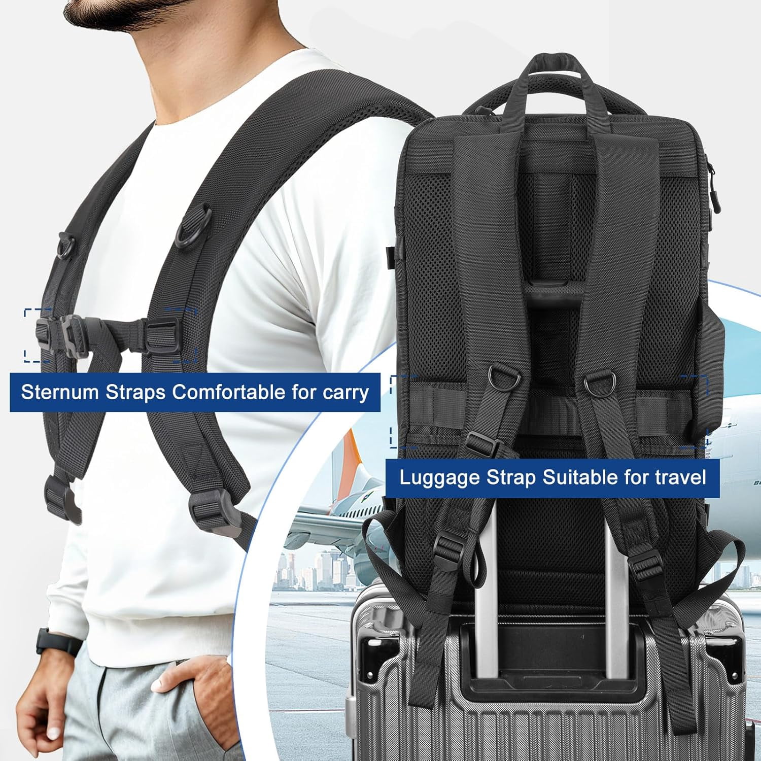 MOSISO Travel Backpack, 40L TSA Friendly Airplane Approved Carry on Daypack with USB Charging Port, Full Open 17-17.3 inch Laptop Bag Personal Item Travel Bag for College Work Business