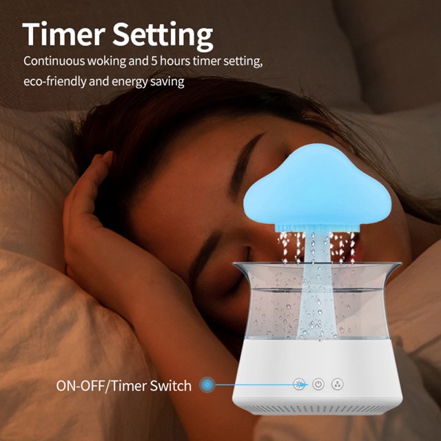 Humidificador de gota de lluvia con carga USB de luz nocturna LED de 7 colores para el dormitorio del hogar
