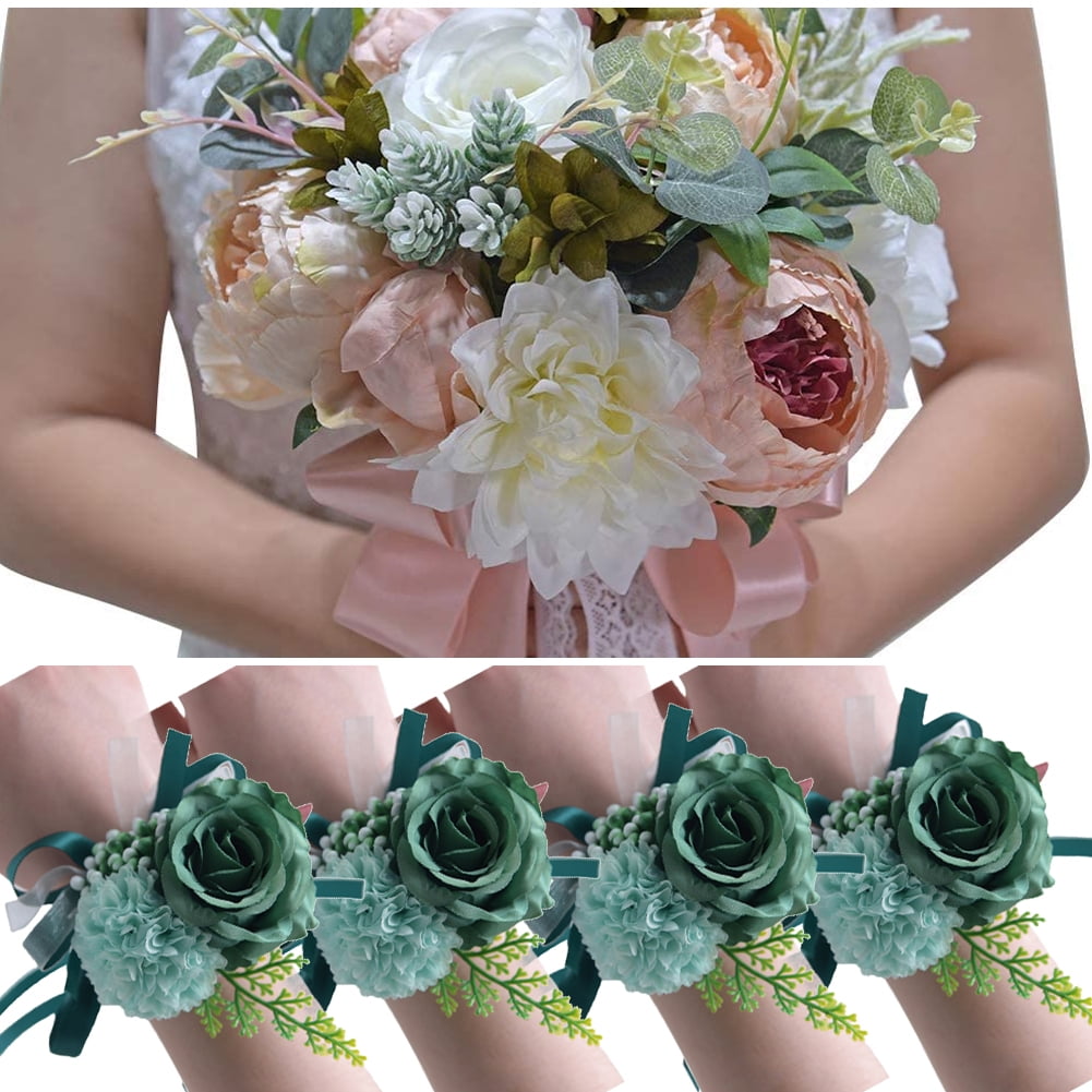 Leaveforme Wrist Corsage for Wedding, Set of 4, Prom Flower Wrist