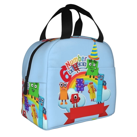 Number Blocks Cartoon Lunch Bag Reusable Insulated Lunch Box Cooler Tote Bag Unisex Handle Lunchbag For Office/Hiking/Camping/Picnic/Beach