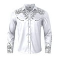 thumbnail image 3 of Mens Pique Shirts Tops Western Cowboy Long Sleeve Embroidered Slim Fit Button Down Cropped Mens Performance Polos,White,M, 3 of 4