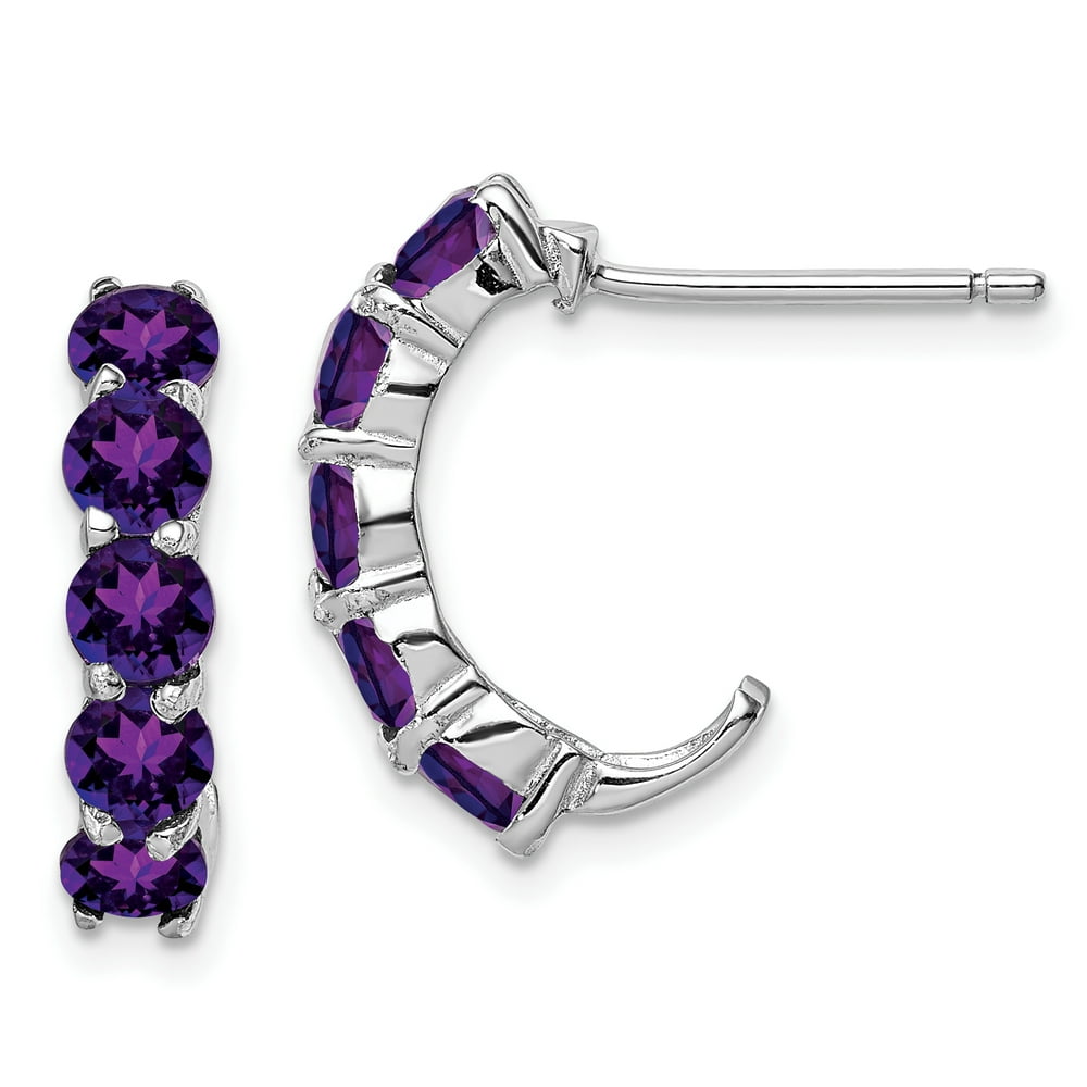 IceCarats 925 Sterling Silver Purple Amethyst J Hoop Post Stud