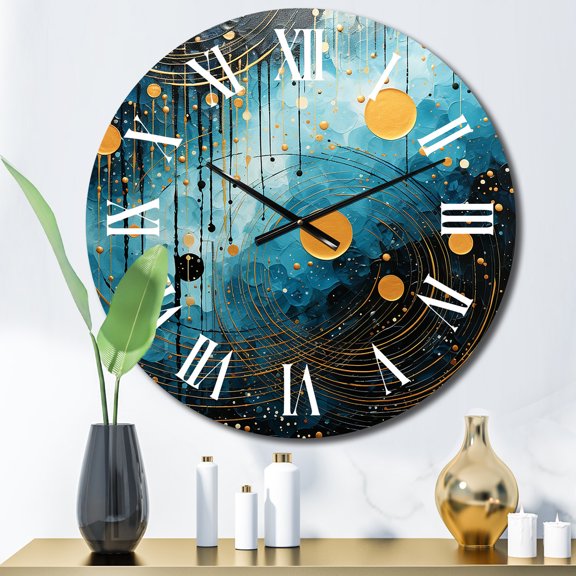 Designart "Blue Simplicity Moon VI" Abstract Collages Oversized Wall Clock