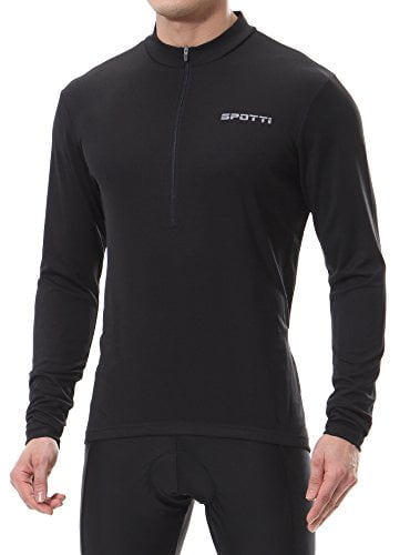 Spotti Men's Cycling Bike Jersey Long Sleeve with 3 Rear Pockets - Moisture Wicking, Breathable, Quick Dry Biking Shirt Black
