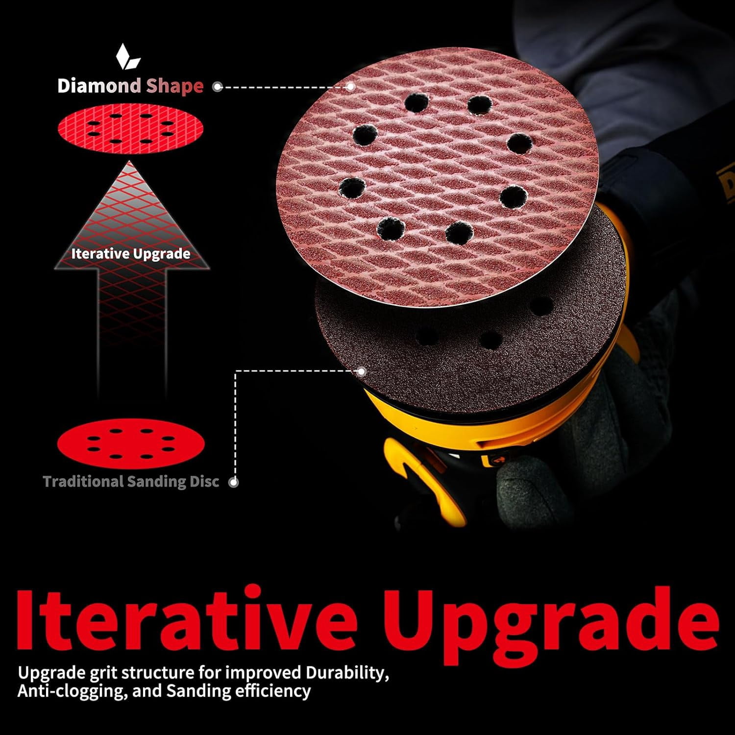 FRKSMD-240 grit Sanding Disc 5 Inch 8 Hole Hook and Loop, Diamond Shape Sand Paper for Woodworking & Automotive etc, Sanding Pads for Random Orbital Sander, 100-Pack