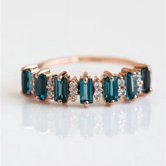 Blue Topaz Eternity Band Ring Stackable Ring Engagement Gift For Her 925 Sterling Silver Rose Gold Plated Gemstone Jewelry For Women Gift