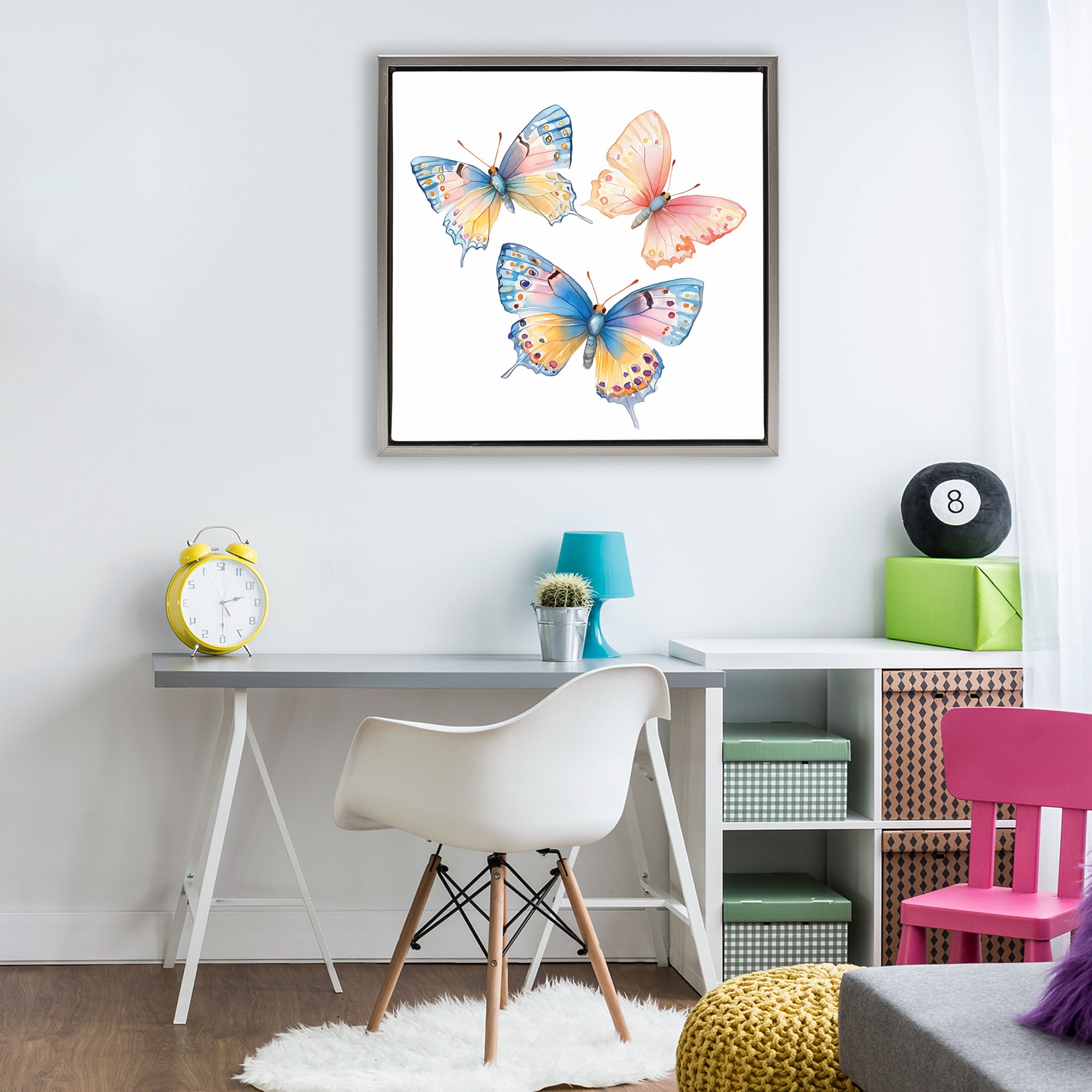 Stupell Industries Whimsical Butterfly Trio Gray Framed Floater Canvas Wall Art, design by Creative Studio